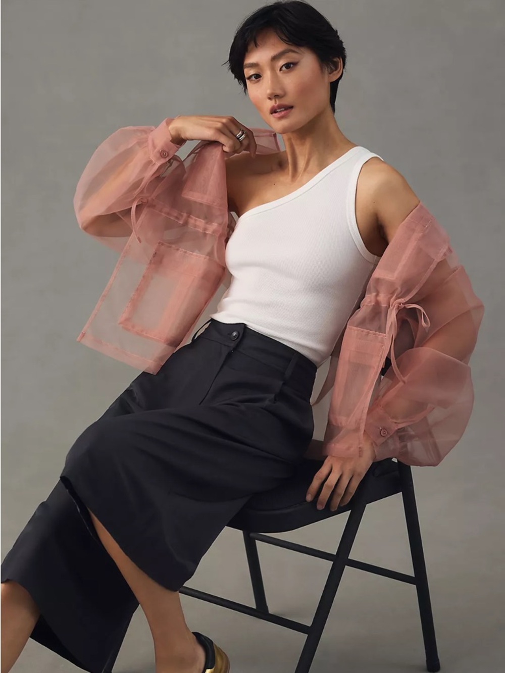 Pilcro Ribbed One-Shoulder Top